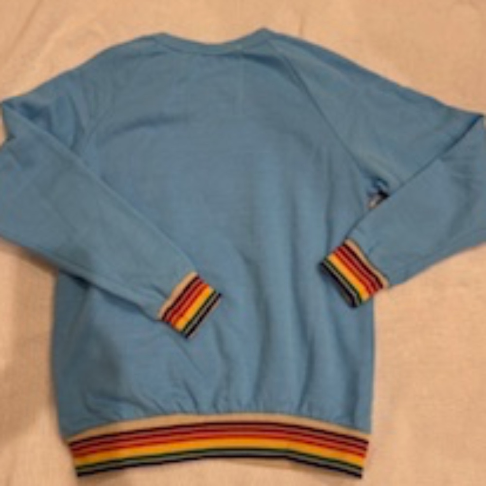 Worn 1x!  EUC Aviator Nation Rainbow Rib Crew Sweatshirt Sky Blue, Medium, $178 - Picture 7 of 7
